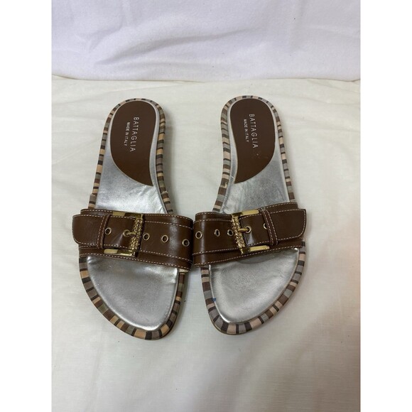 Battaglia Women’s heeled Sandals size 41  Made In Italy Kitten Heel Slide - Picture 7 of 8